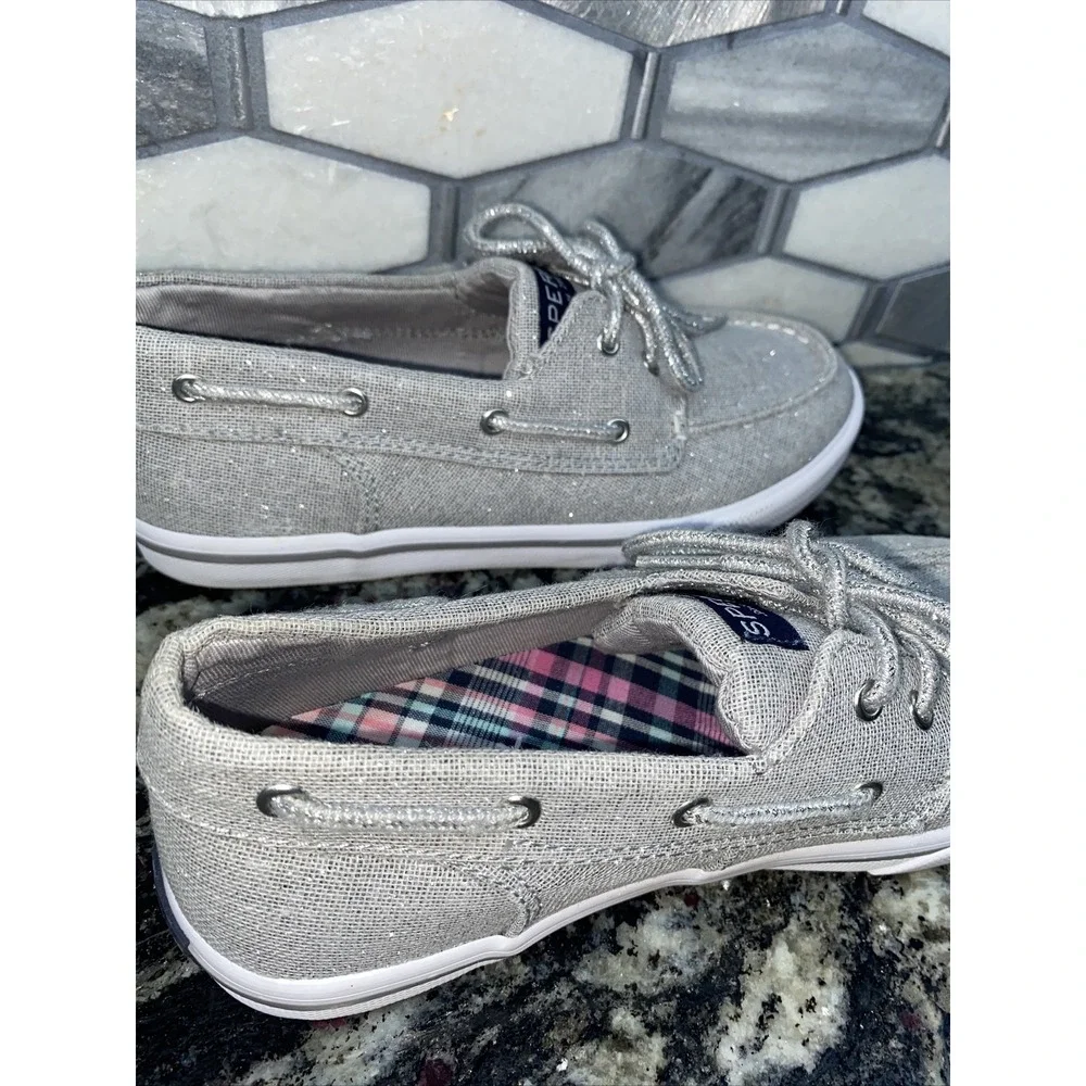 Sperry Girls‎ Bahama Boat Shoes, Silver Shimmer Sz: 2